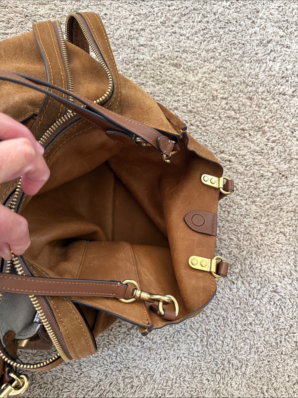 Coach Chocolate Brown Suede Tote with Leather Trim - Picture 10 of 13